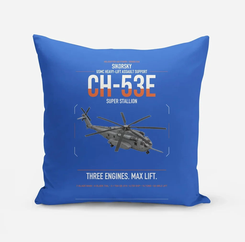 Sikorsky CH-53E Super Stallion design on blue pillow