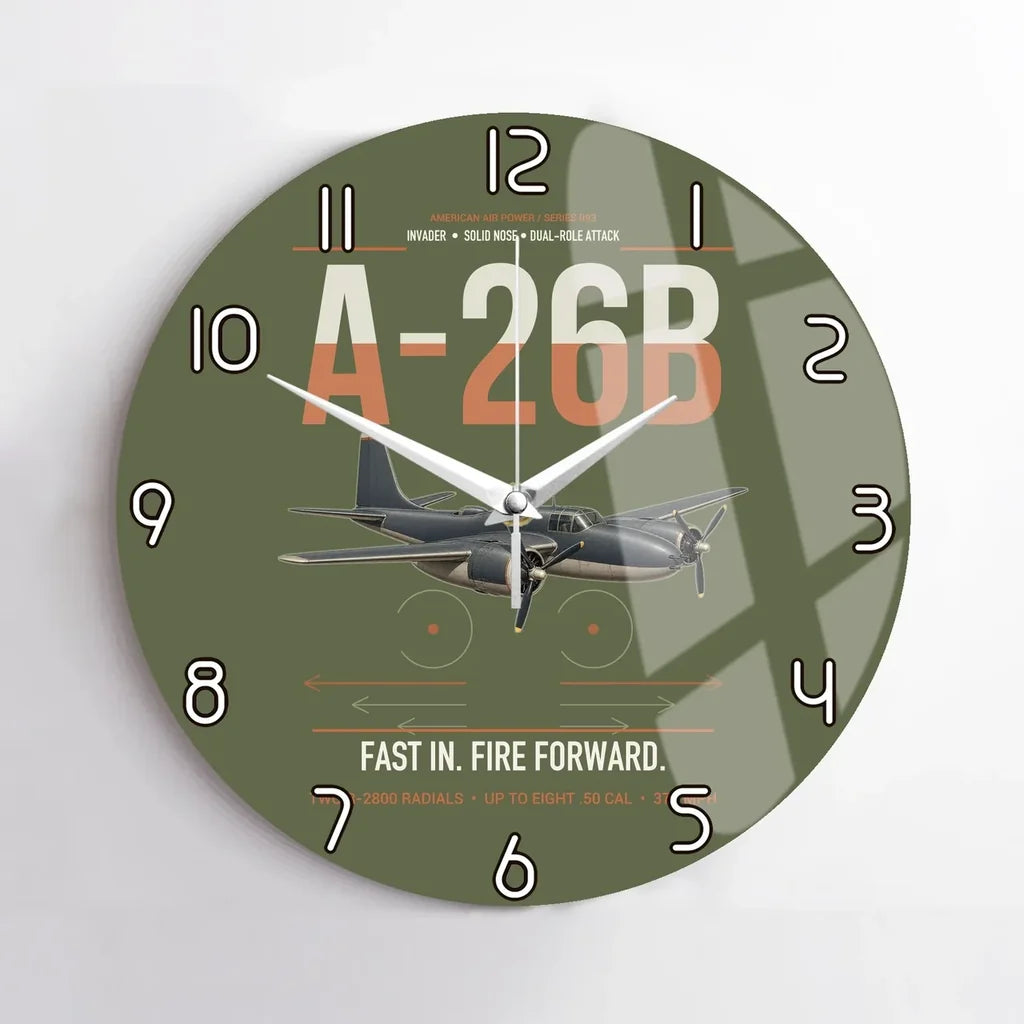 A-26B Invader design on green army no frame wall clock