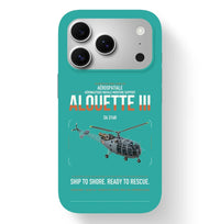 Thumbnail for Aérospatiale SA 316B Alouette III design on turquoise magsafe iphone case, for iPhone 17 Pro