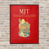 Thumbnail for Mytilene International Airport MJT vertical canvas print - framed - red background