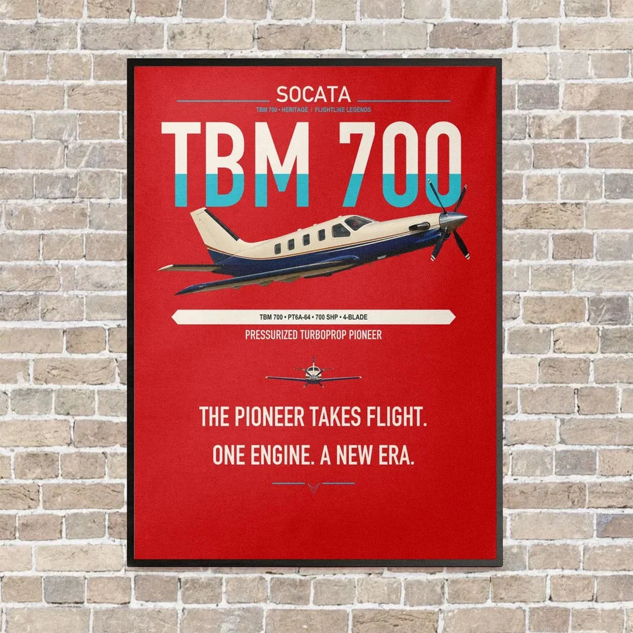Socata TBM 700 vertical canvas print - framed - red background