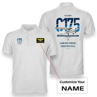 Thumbnail for Cessna 175 Skylark design on white+name double-side polo t-shirt, double-side print