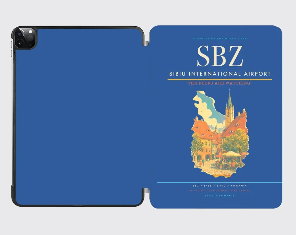 Sibiu International Airport (SBZ) design on blue ipad tablet case