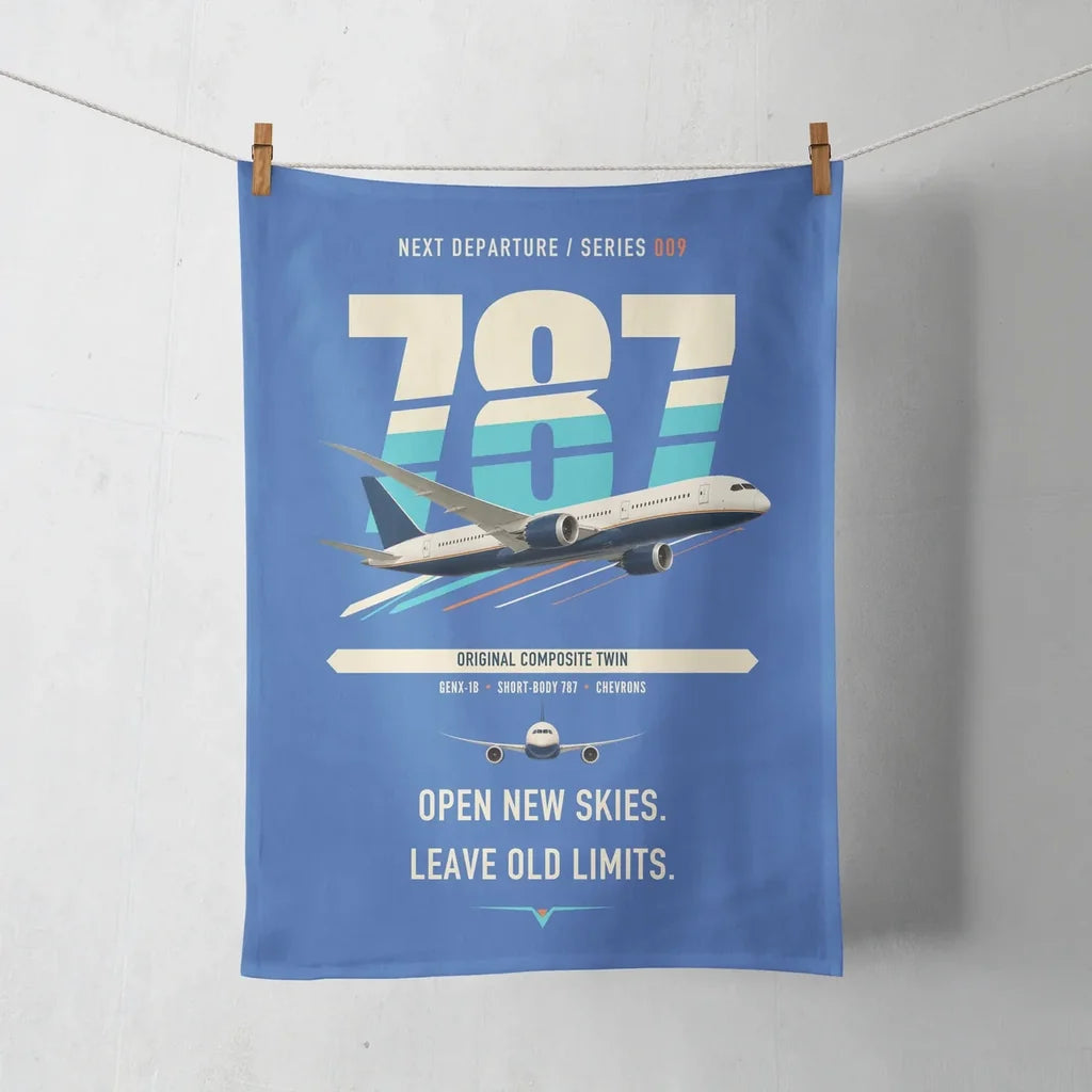 Boeing 787-8 Dreamliner design on blue towel