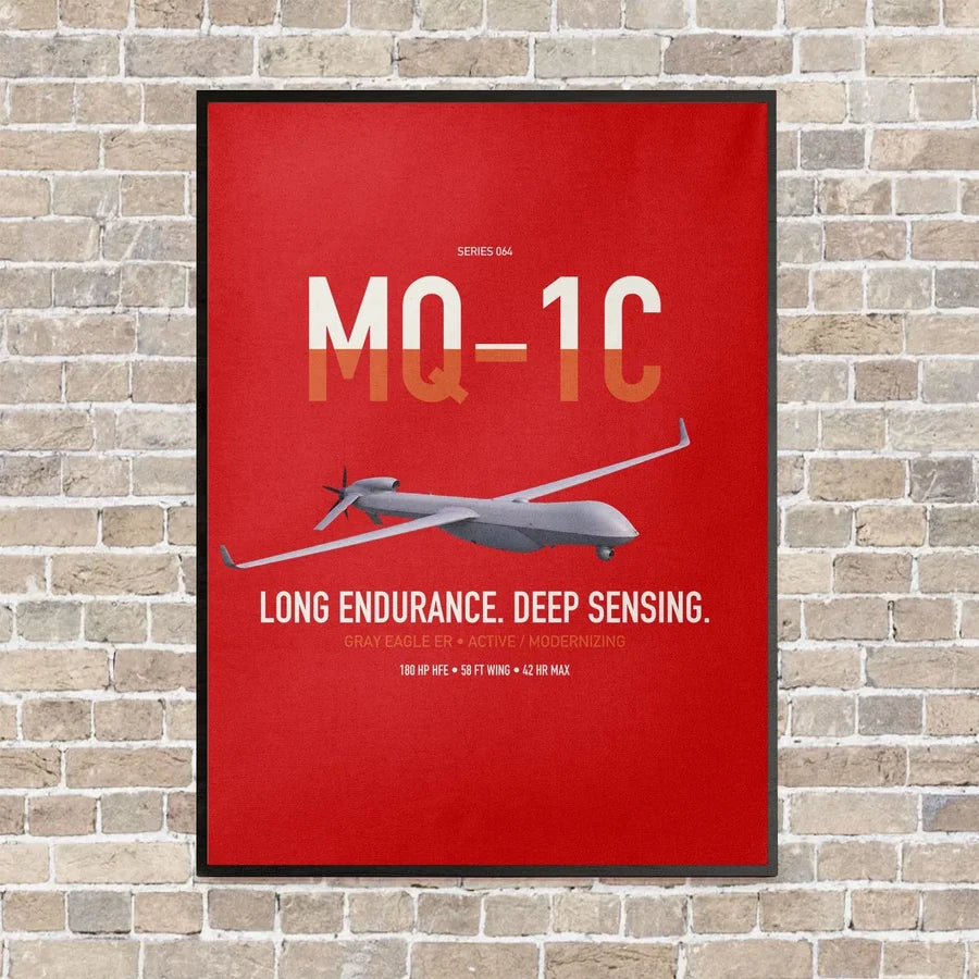 MQ-1C Gray Eagle ER vertical canvas print - framed - red background