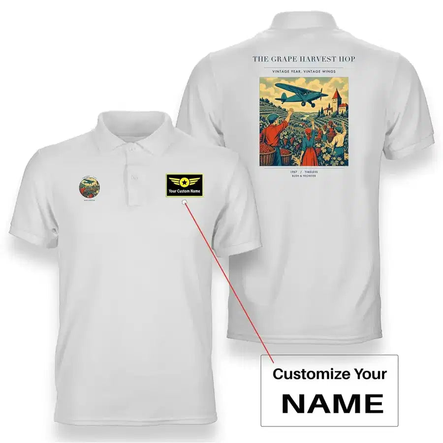 VINTAGE G4445 - The Grape Harvest Hop - Double-Side Polo T-Shirt design on white+name