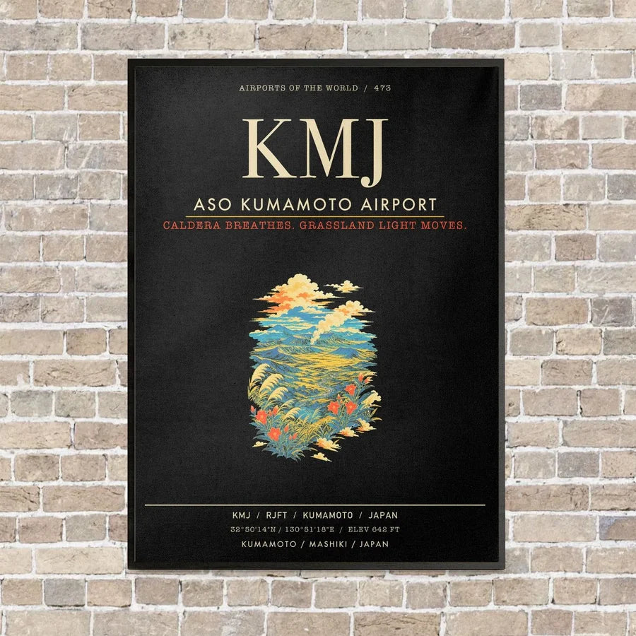 Aso Kumamoto Airport KMJ - Canvas Framed - Black