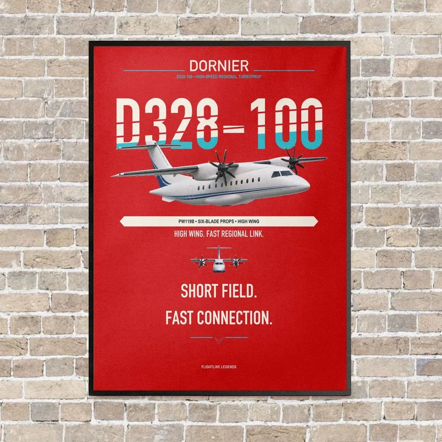 Dornier D328-100 vertical canvas print - framed - red background