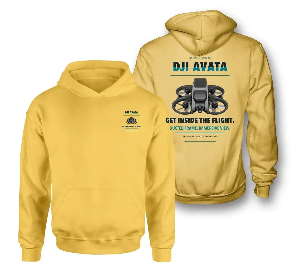 DJI Avata design on yellow hoodie