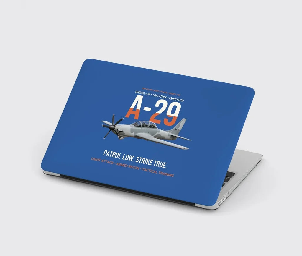 A-29 Super Tucano Light Attack design on blue MacBook case