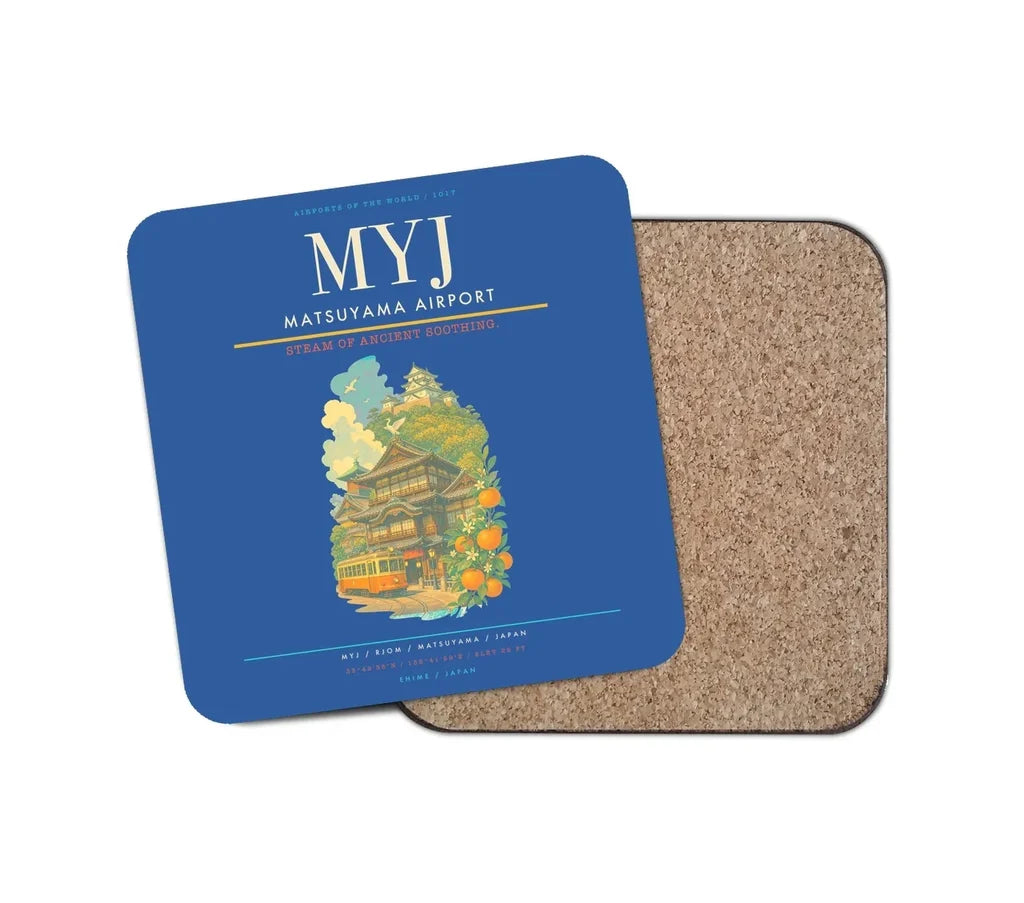 Matsuyama Airport (MYJ) design on blue 1 piece coaster