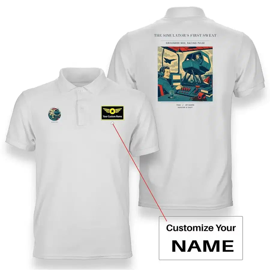 VINTAGE G4462 - The Simulator's First Sweat - Double-Side Polo T-Shirt design on white+name