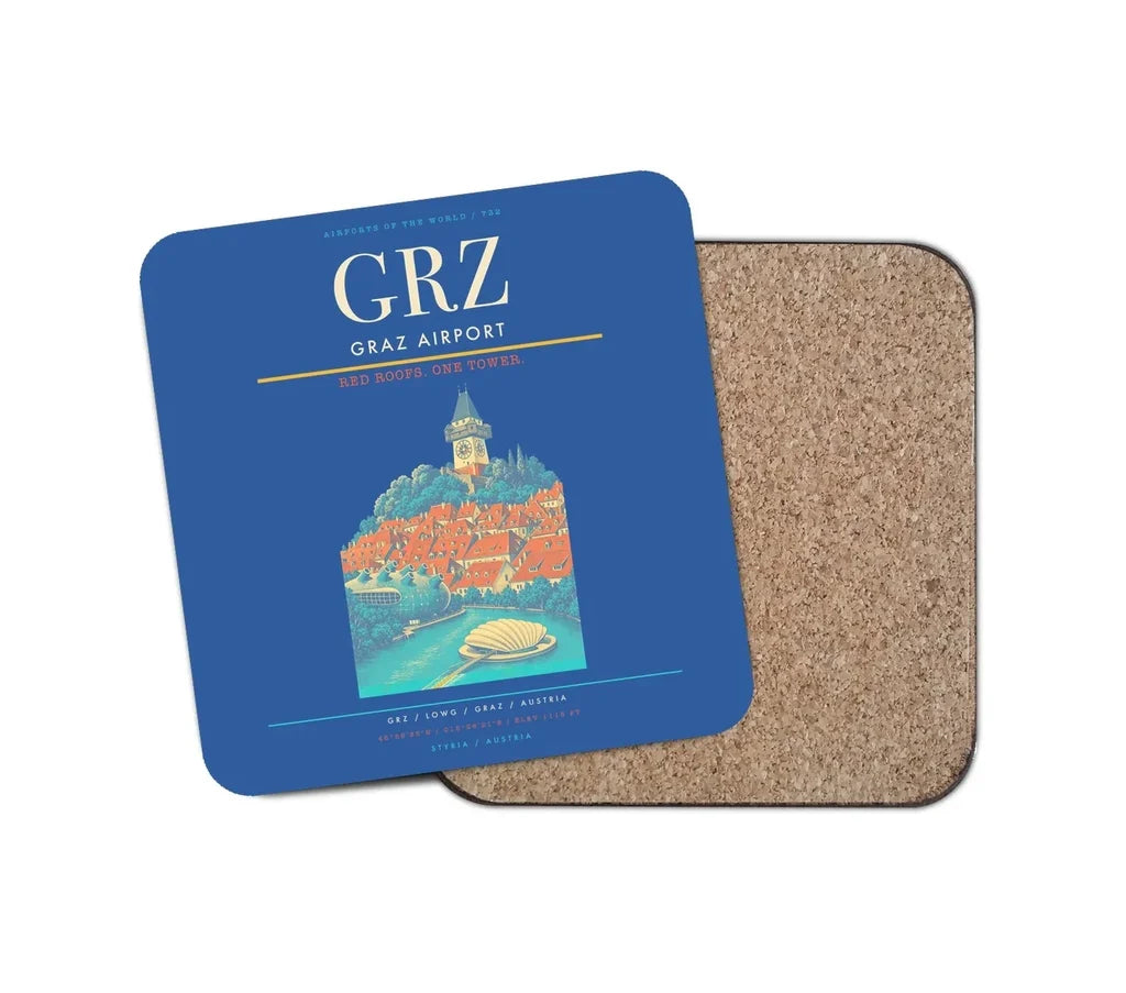 Graz Airport (GRZ) design on blue 1 piece coaster