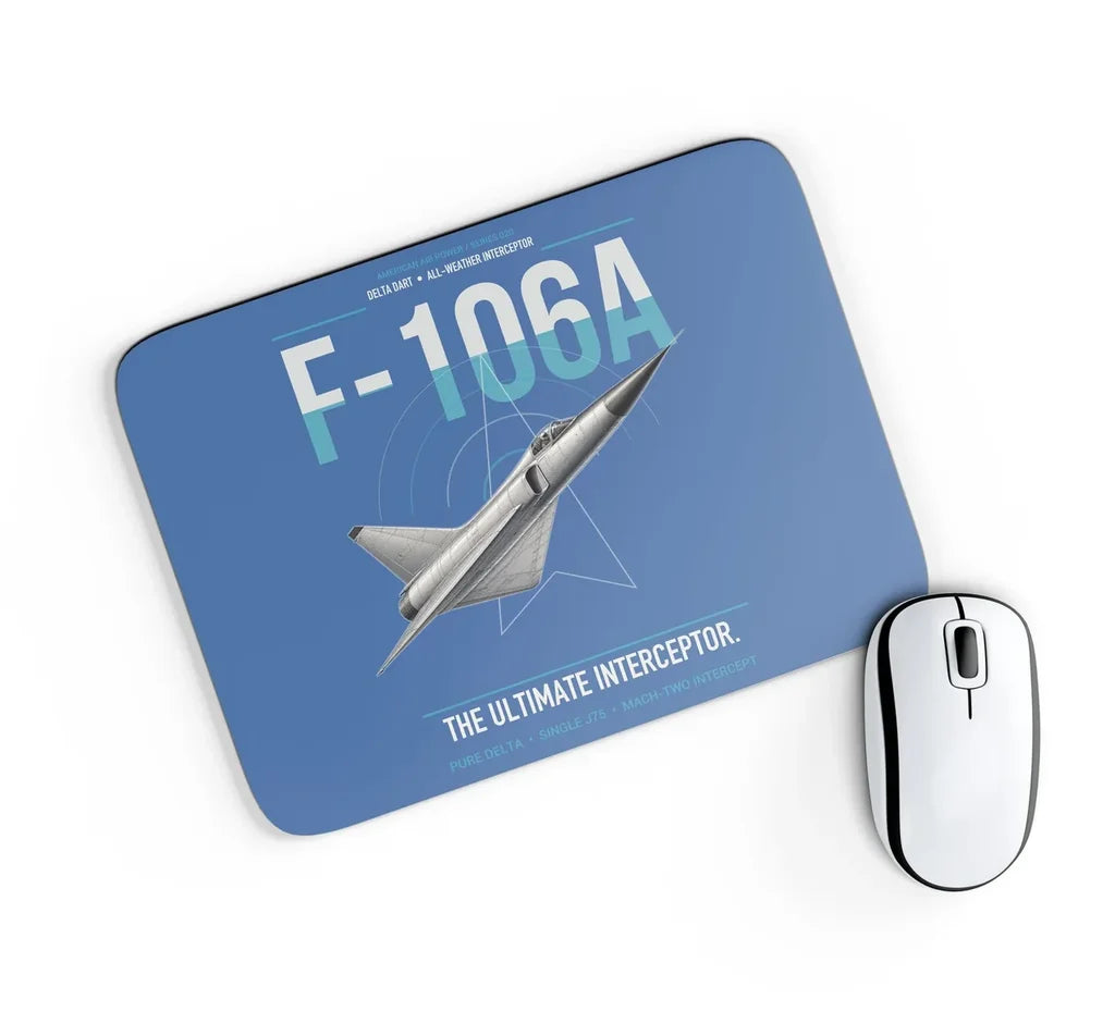 F-106A Delta Dart design on blue rectangle mouse pad