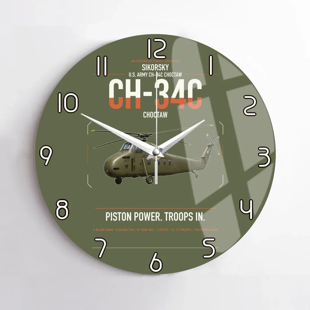 Sikorsky CH-34C Choctaw design on green army no frame wall clock