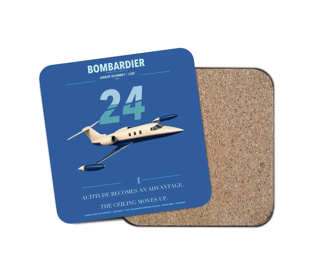 Bombardier Learjet 24 design on blue 1 piece coaster