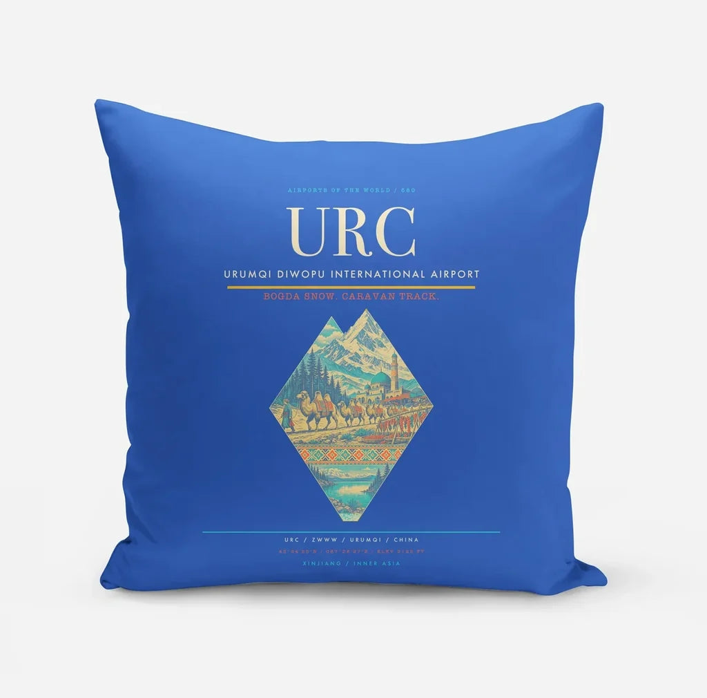 Urumqi Diwopu International Airport (URC) design on blue pillow