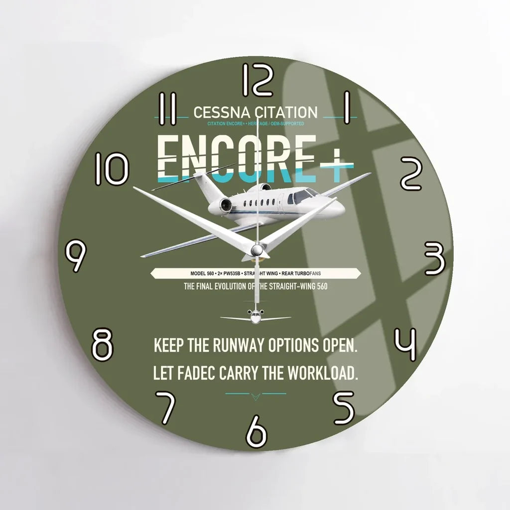 Cessna Citation Encore+ design on green army no frame wall clock