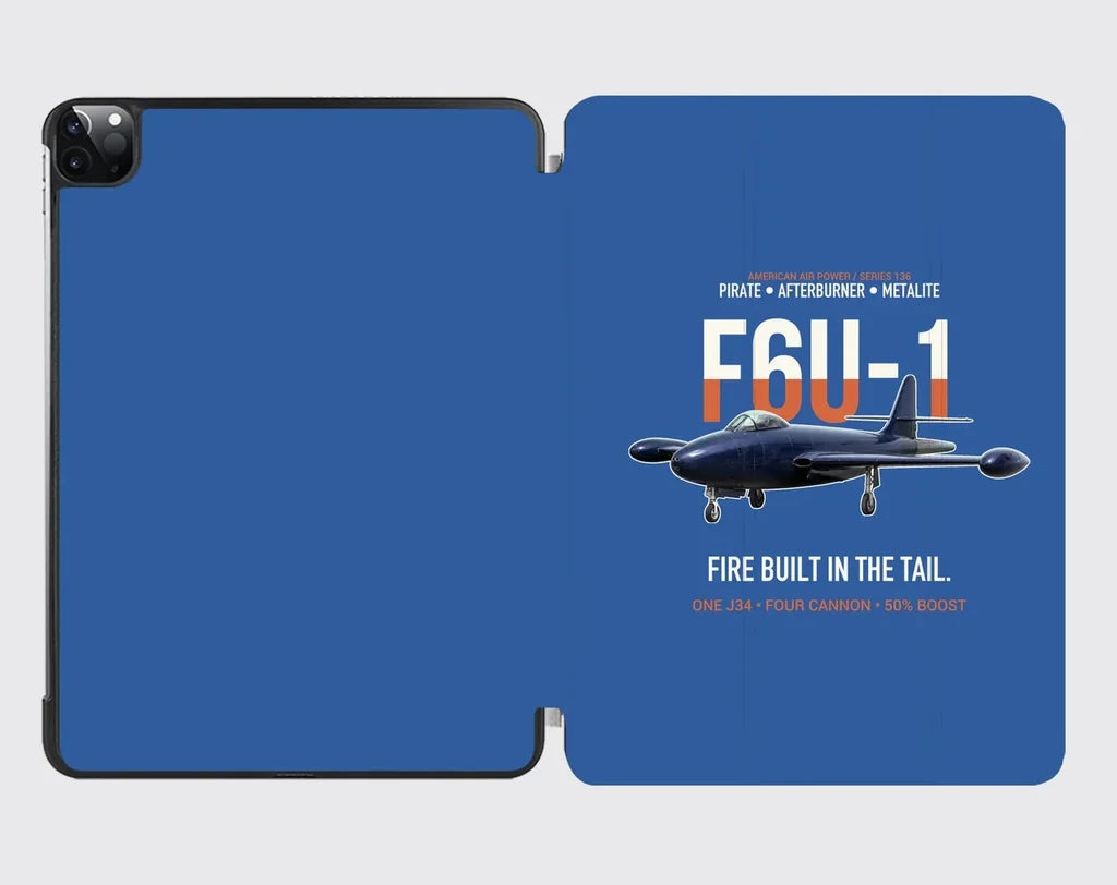 F6U-1 Pirate Fire Built in the Tail design on blue ipad tablet case