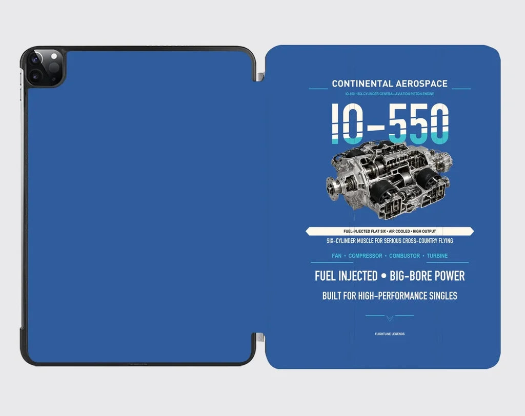 IO-550 design on blue ipad tablet case