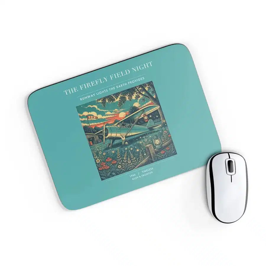 VINTAGE G4400 - The Firefly Field Night - Designed Mouse Pads design on turquoise rectangle