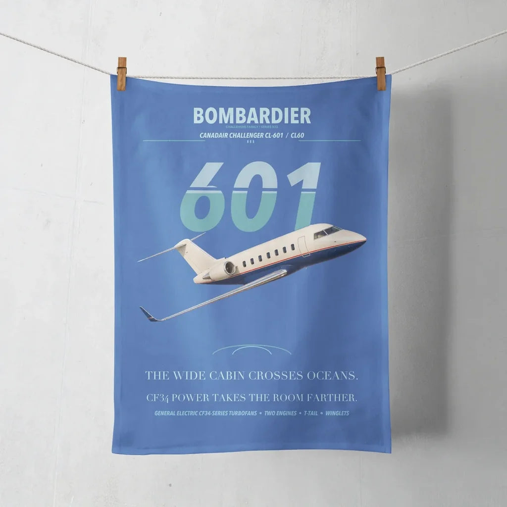 Bombardier Challenger 601 design on blue towel