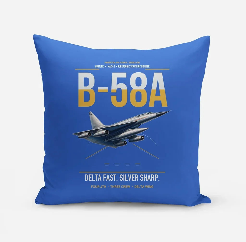 B-58A Hustler design on blue pillow