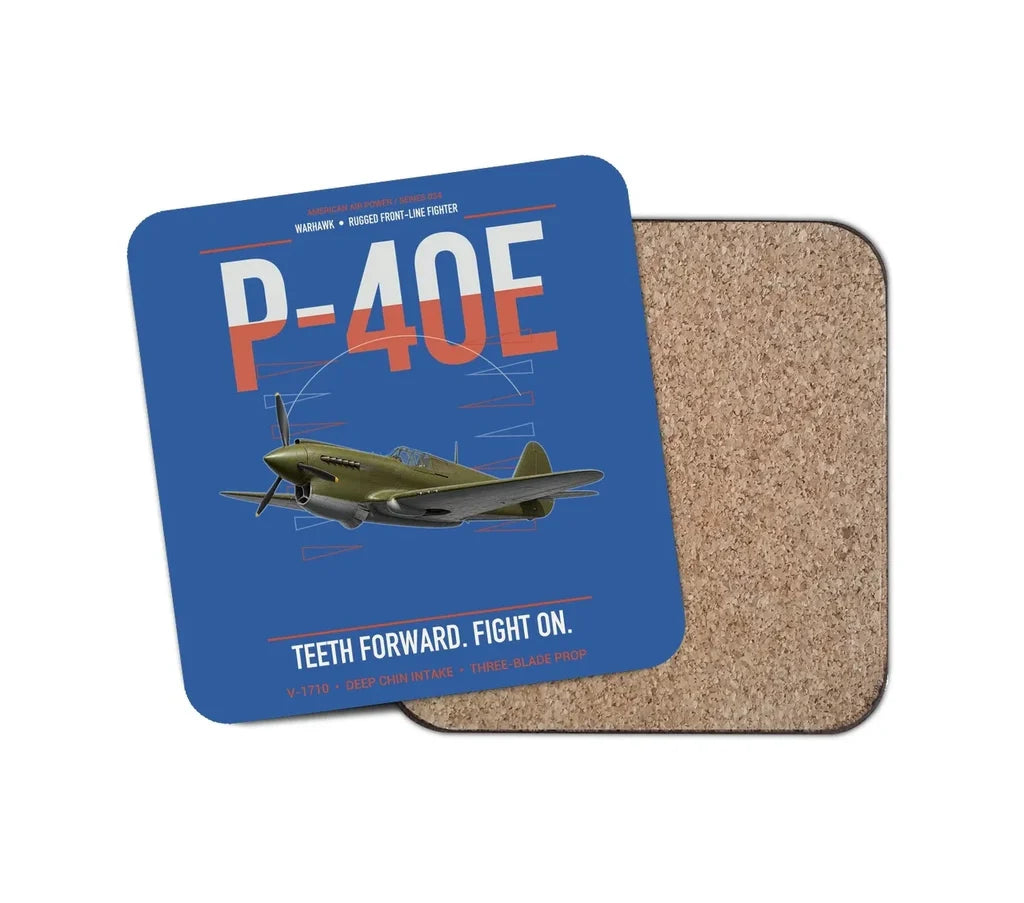 P-40E Warhawk design on blue 1 piece coaster