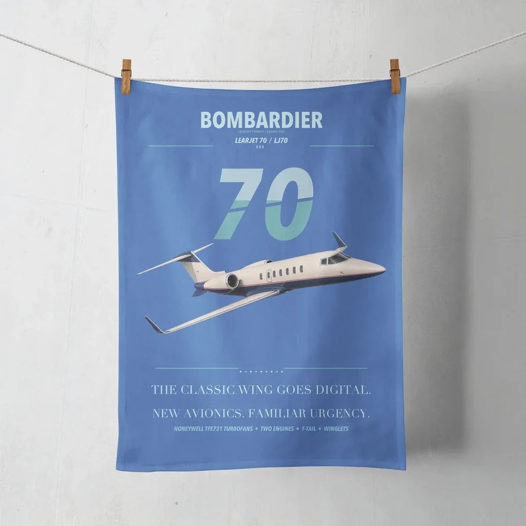 Bombardier Learjet 70 design on blue towel