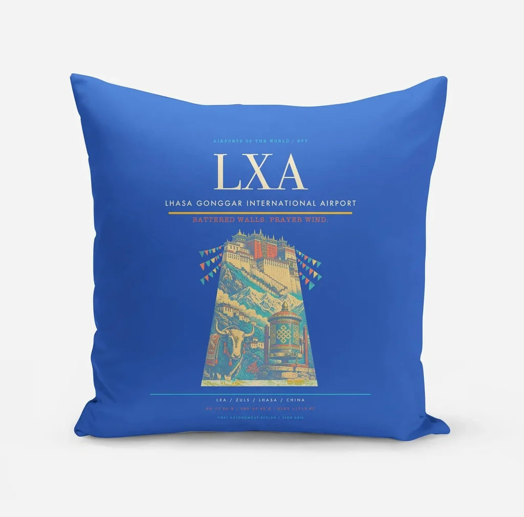 Lhasa Gonggar International Airport (LXA) design on blue pillow