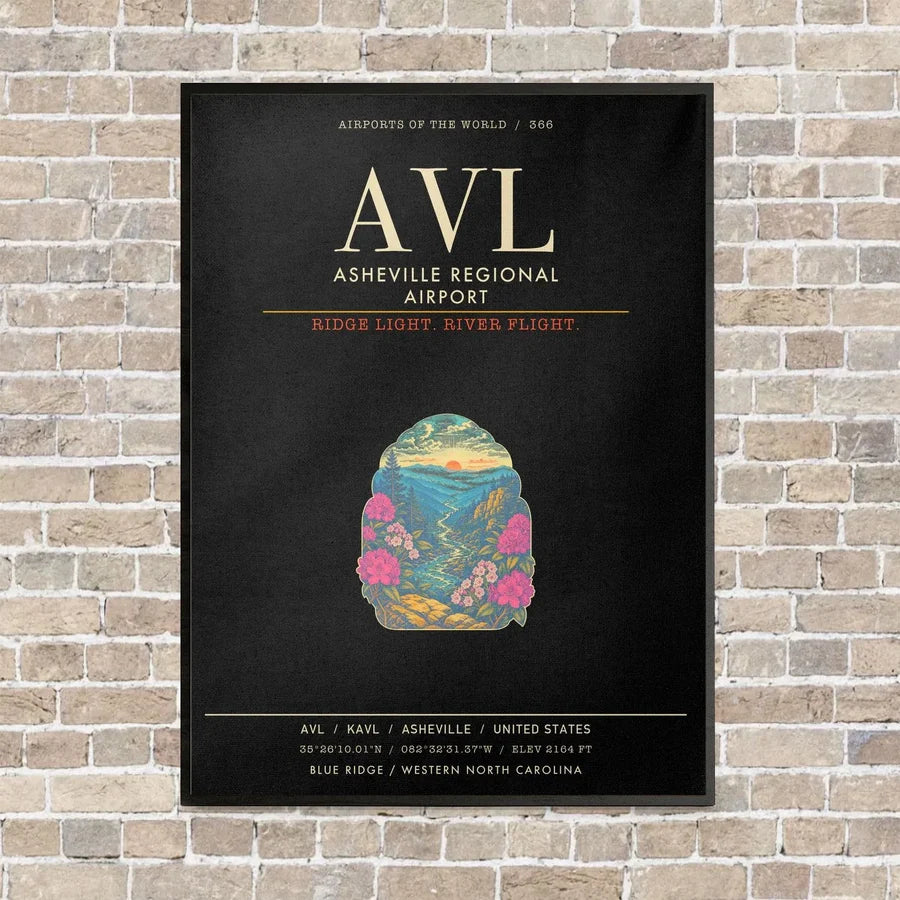 Asheville Regional Airport AVL - Canvas Framed - Black