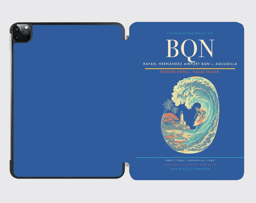 Rafael Hernández Airport (BQN) design on blue ipad tablet case