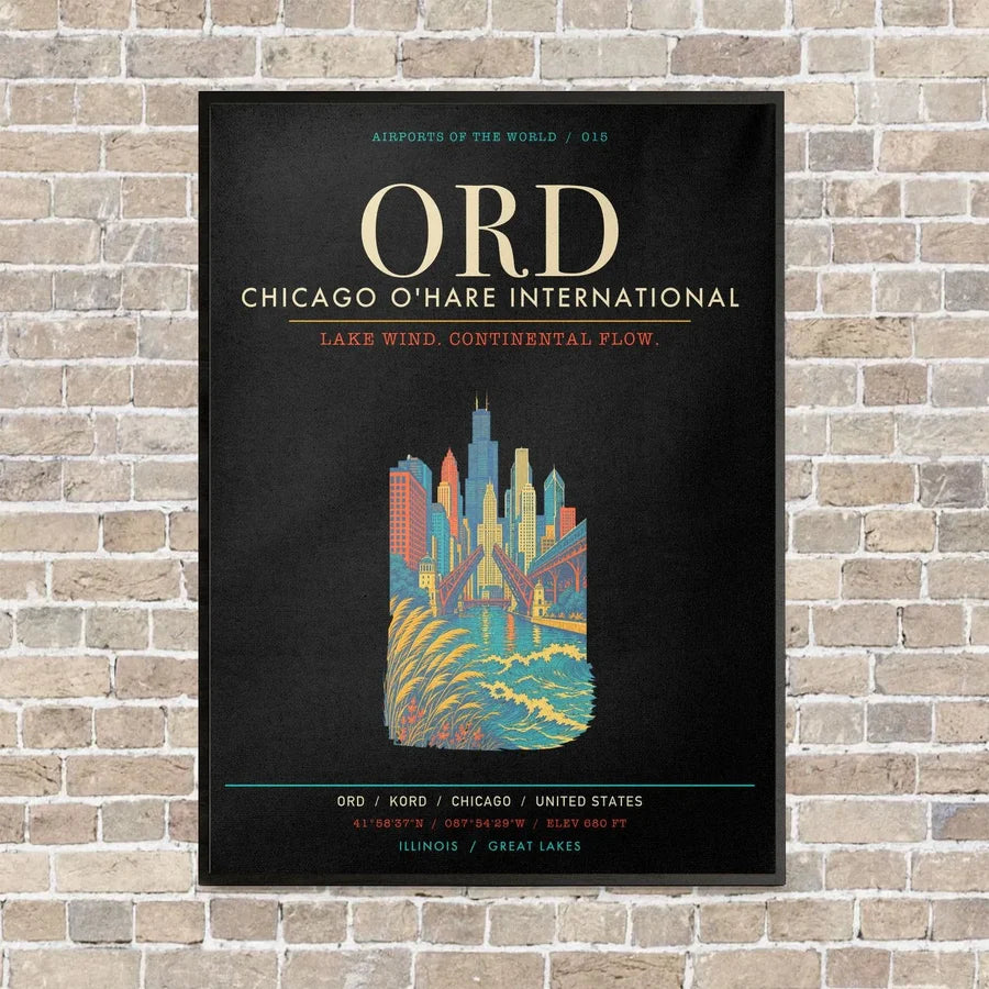 Chicago O'Hare International Airport ORD - Canvas Framed - Black