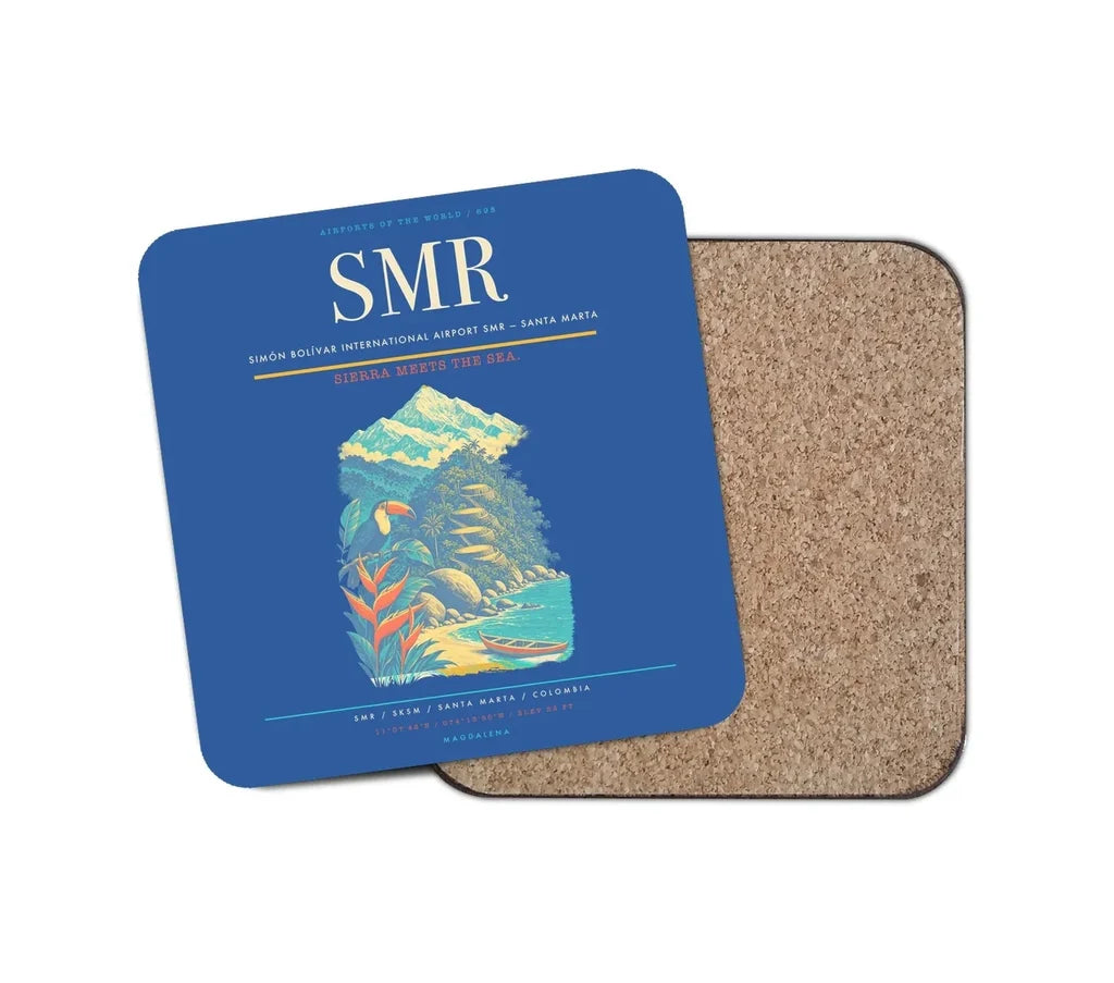 Simón Bolívar International Airport (SMR) design on blue 1 piece coaster