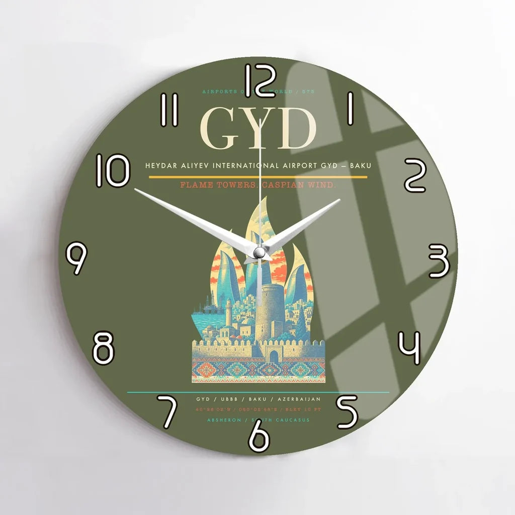 Heydar Aliyev International Airport (GYD) design on green army no frame wall clock