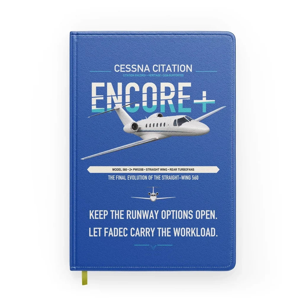 Cessna Citation Encore+ design on blue notebook