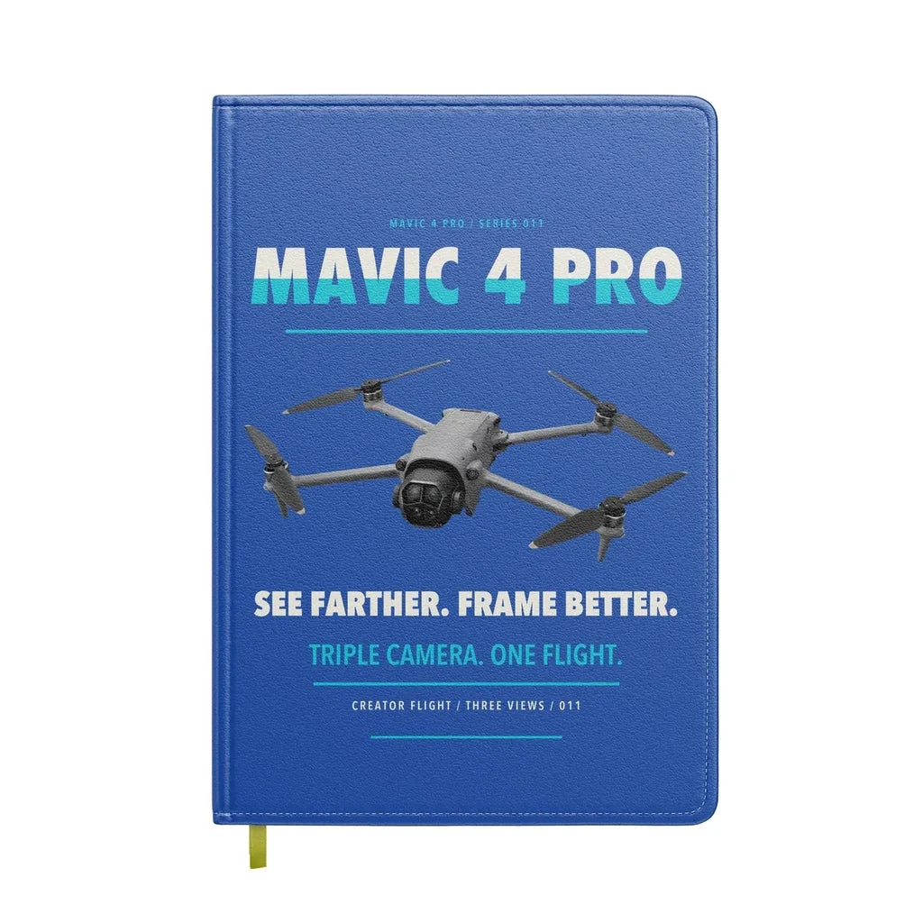 DJI Mavic 4 Pro design on blue notebook
