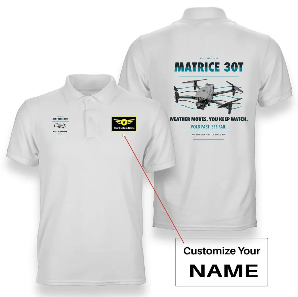 DJI Matrice 30T design on white polo with custom name badge