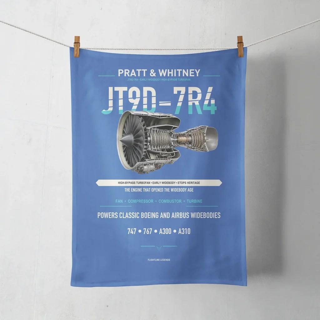 JT9D-7R4 design on blue towel