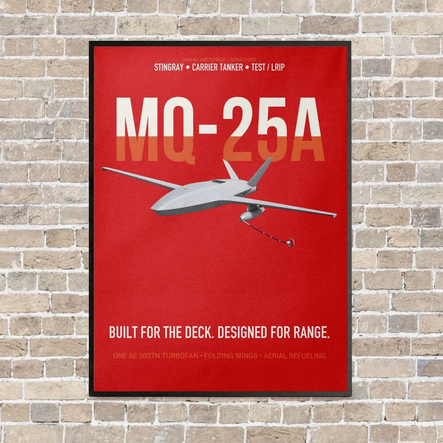 MQ-25A STINGRAY vertical canvas print - framed - red background