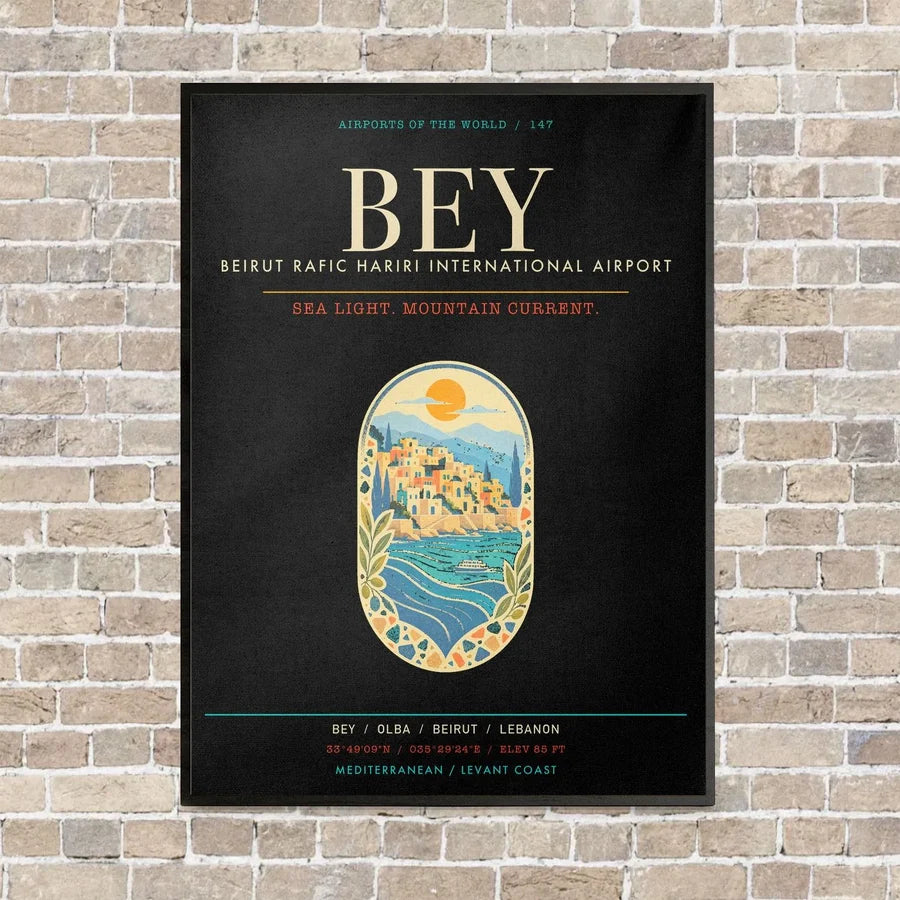 Beirut Rafic Hariri International Airport BEY - Canvas Framed - Black
