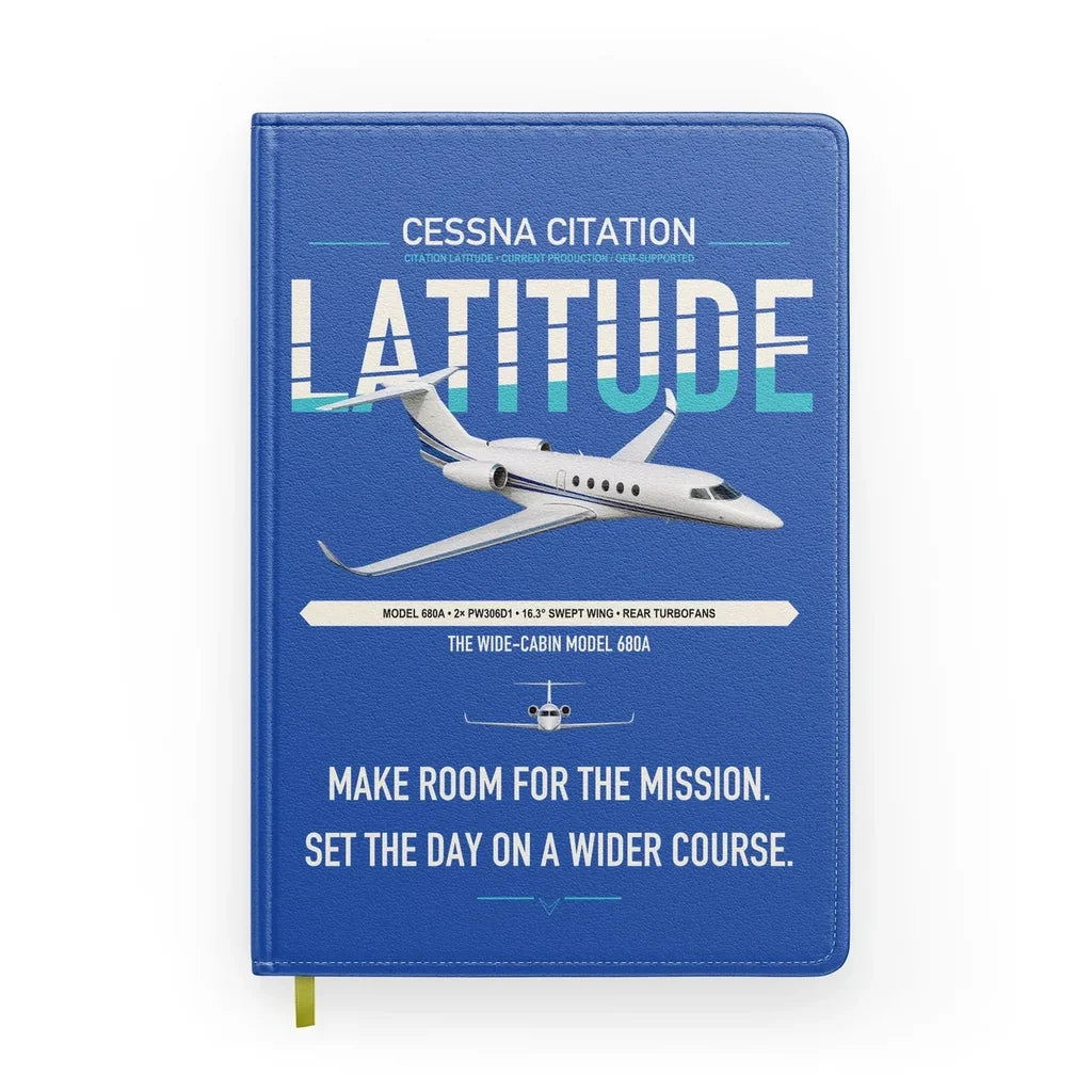 Cessna Citation Latitude design on blue notebook