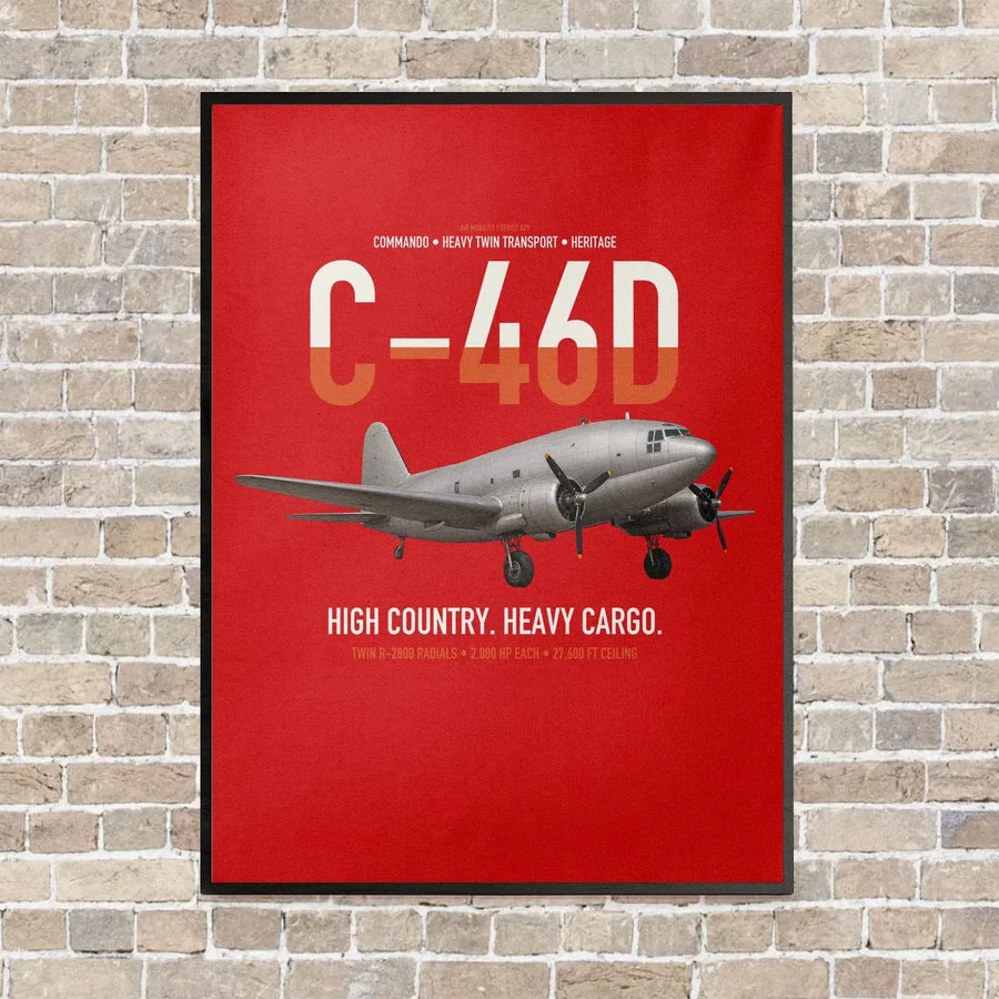 C-46D Commando vertical canvas print - framed - red background
