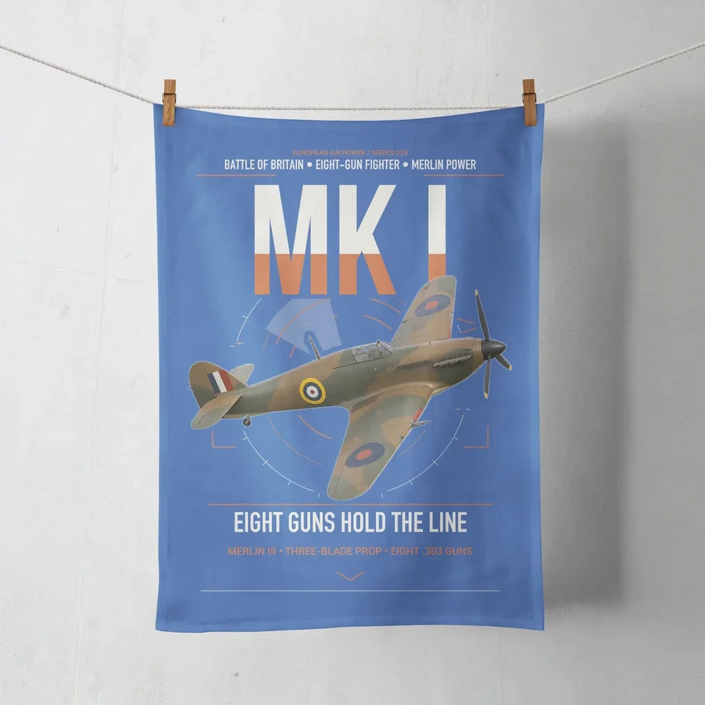 Hawker Hurricane Mk I design on blue towel