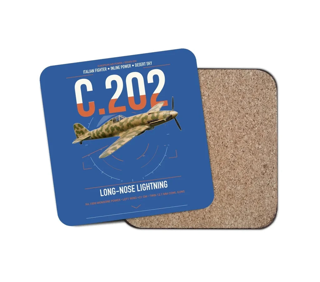 Macchi C.202 Folgore design on blue 1 piece coaster