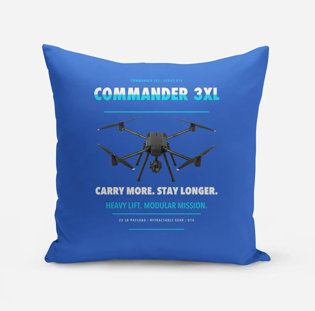 Draganfly Commander 3XL design on blue pillow