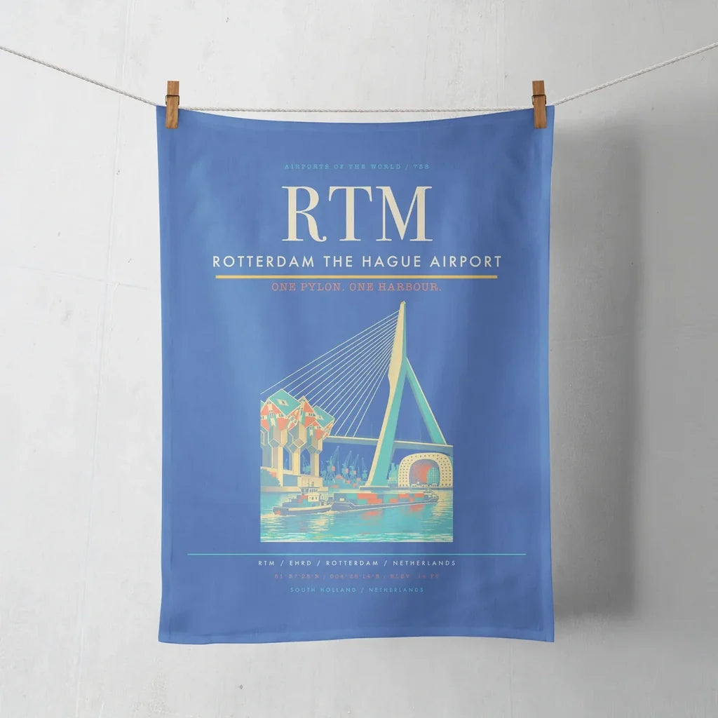 Rotterdam The Hague Airport (RTM) design on blue towel