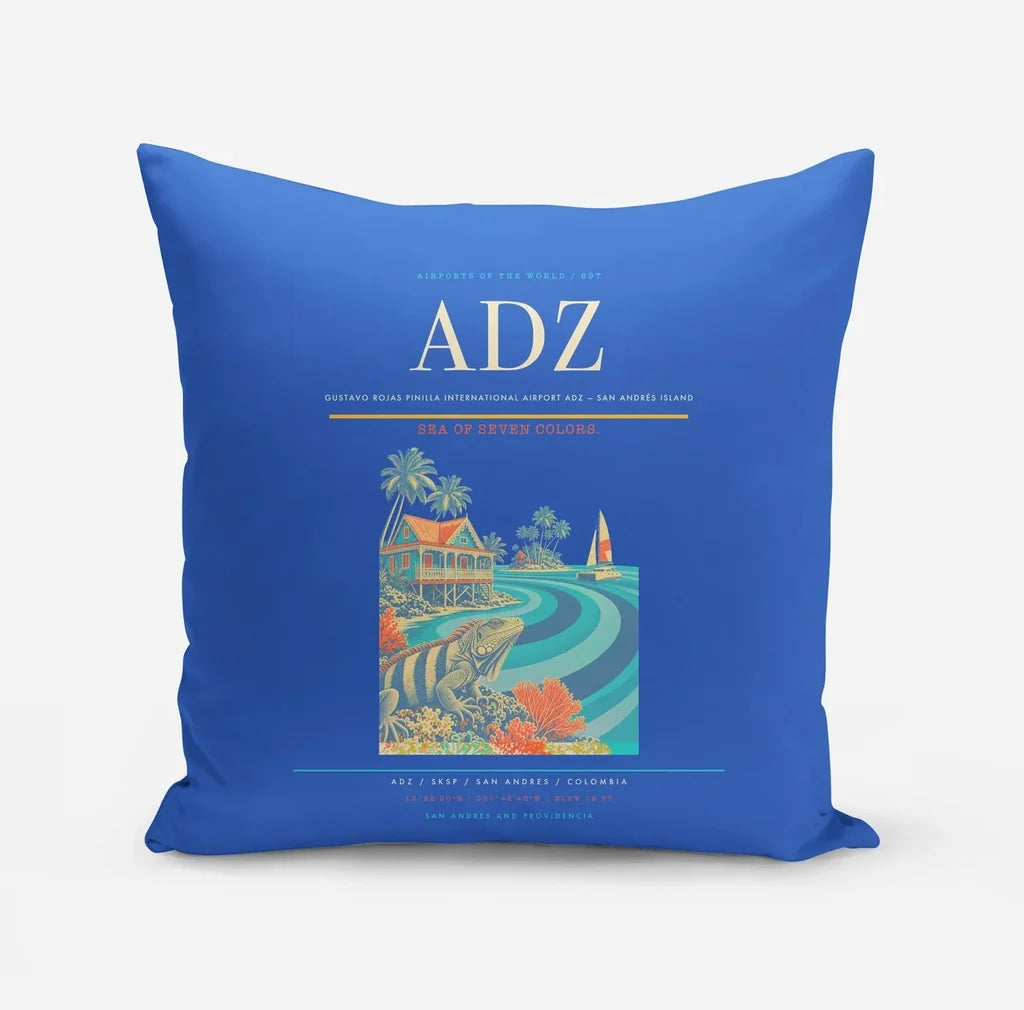 Gustavo Rojas Pinilla International Airport (ADZ) design on blue pillow