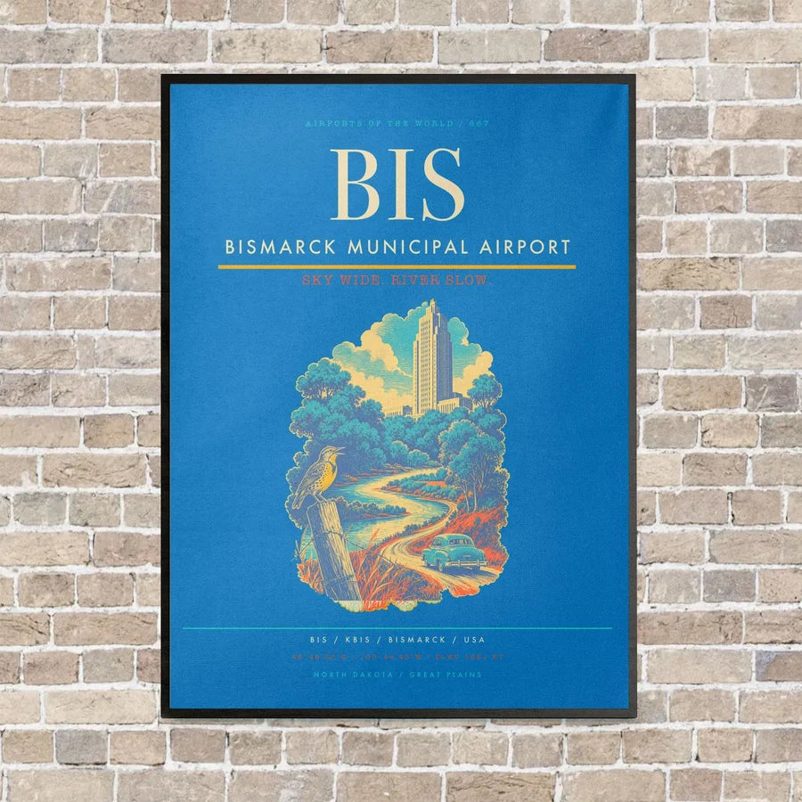 Bismarck Municipal Airport BIS - Canvas Framed - Turquoise