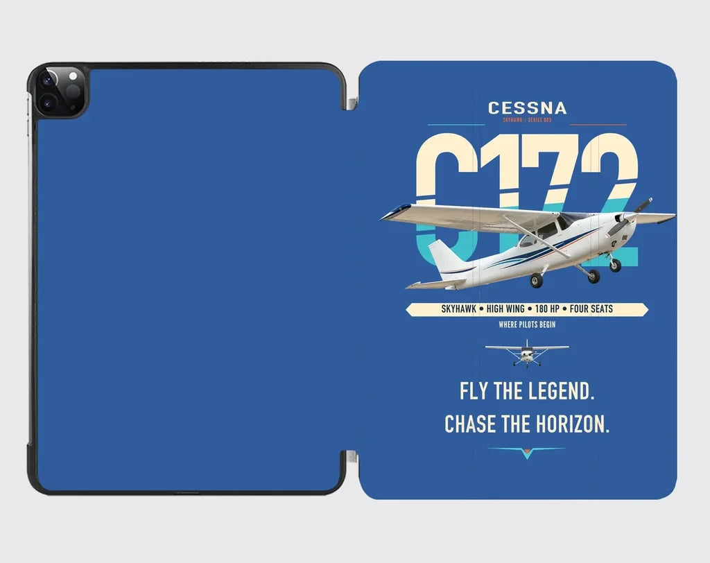 Cessna 172 Skyhawk design on blue ipad tablet case